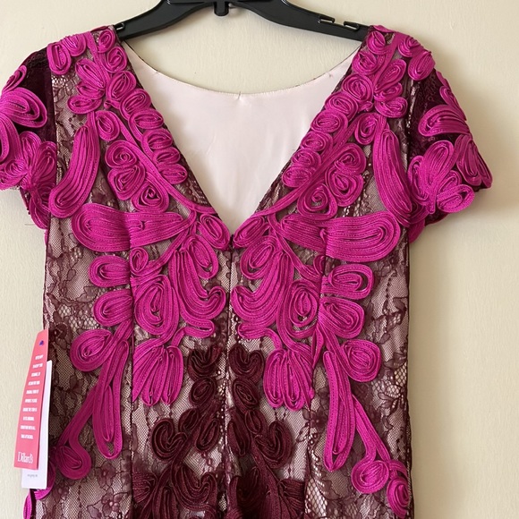J.S. Collections Soutache embroidered overlay midi dress in Magenta/Cabernet - Picture 2 of 8
